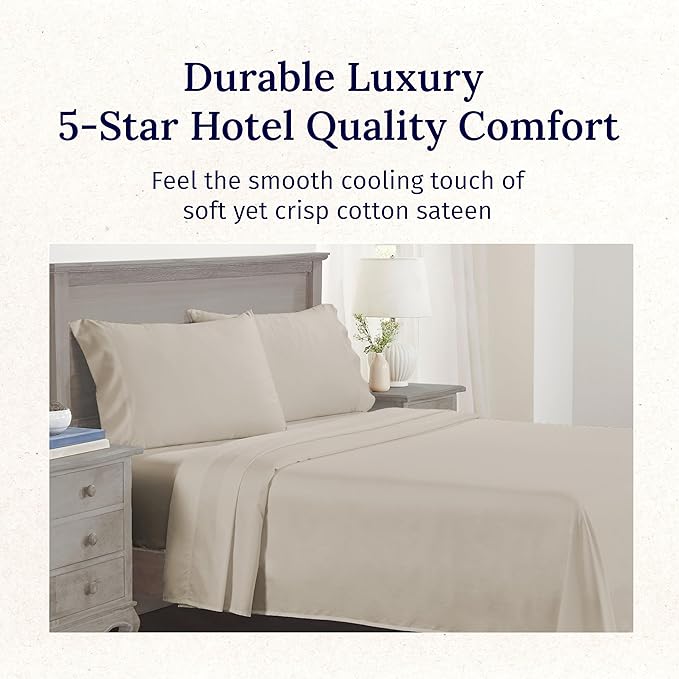 California Design Den Twin XL Sheets Set - Luxury 600 Thread Count Sateen, Natural 100% Cotton Bed Sheets Twin XL, Fully Elasticized Deep Pockets, Cool and Durable Bedding for Dorm Room - Soft Linen