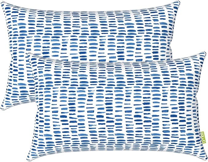 LVTXIII Set of 2 Patio Lumbar Pillows, 12”x20” Fade Resistant Outdoor Lumbar Pillow with Inners, Fluffy Decorative Garden Lumbar Cushions for Home Patio Coach Sofa Use, Pebble Blue