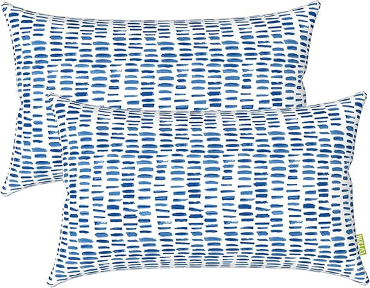 LVTXIII Set of 2 Patio Lumbar Pillows, 12”x20” Fade Resistant Outdoor Lumbar Pillow with Inners, Fluffy Decorative Garden Lumbar Cushions for Home Patio Coach Sofa Use, Pebble Blue