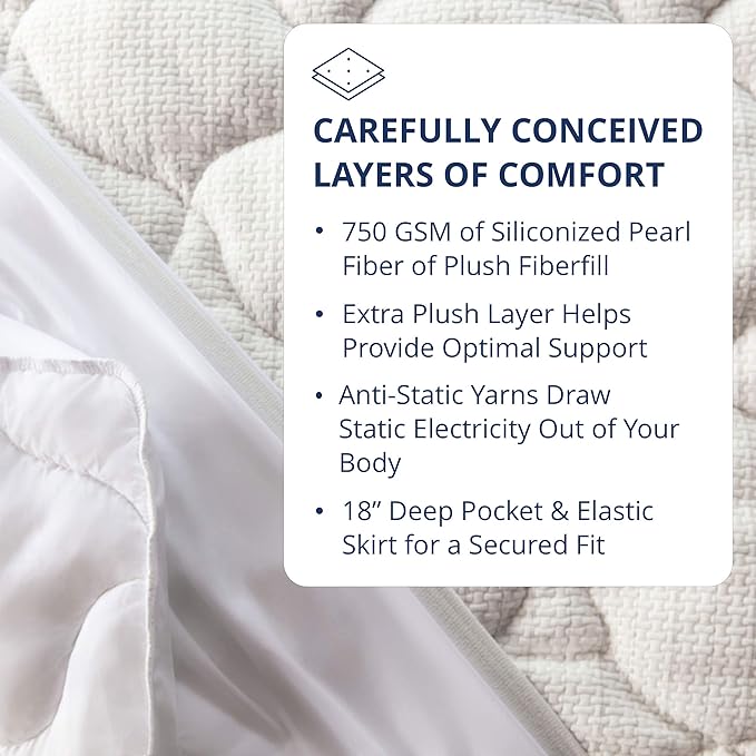 ViscoSoft Anti-Static Mattress Pad Cal King - Extra Plush Pillowtop Mattress Topper for Dry Spaces