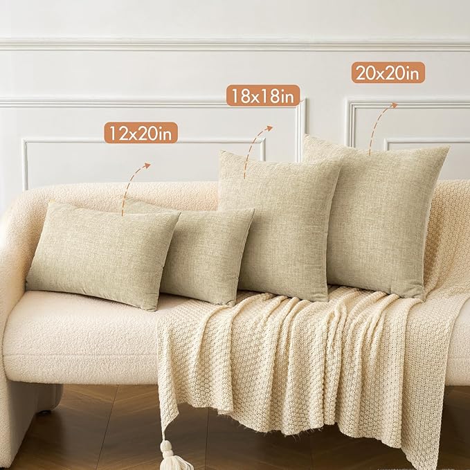 MIULEE Pack of 2 Beige Throw Pillow Covers 20x20 Inch Soft Chenille Pillow Covers for Sofa Living Room Couch Solid Dyed Cases