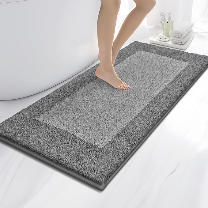 Bathroom Rugs 24" x 60", Non-Slip Extra Soft Absorbent Bath Rugs, Machine Washable Quick Dry Bath Mats for Bathroom Floor, Shower, Bathtub and Sink, Grey & Dark Grey