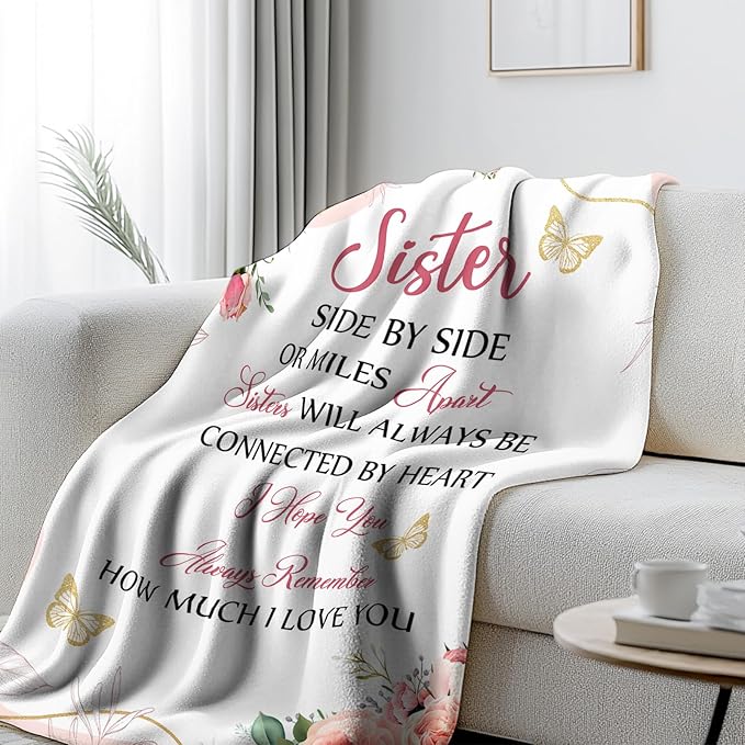 Sister Gifts Throw Blanket 60"x50", Gifts for Mothers Day, Sister Birthday Gifts for Women from Brother BFF Bestie, Friend Blankets for Sofa Couch Room, Best Friend Ever Gifts