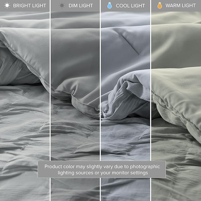 Comfort Spaces Twin/Twin XL Comforter Set for College Ogee Ruched Crinkle Texture Breathable Comforter Set Twin Dorm All Season Lightweight Bedding Set Shabby Chic Décor Pilow Grey 3 Piece