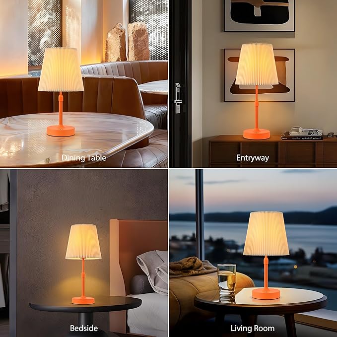Cordless Table Lamp, 2700K Stepless Dimmable Wireless Touch Lamp with 2 Bulbs, 5200mAh Rechargeable Battery Operated Lamps for Living Room, Kitchen, Bedside, Dining Room, Bar(Orange)