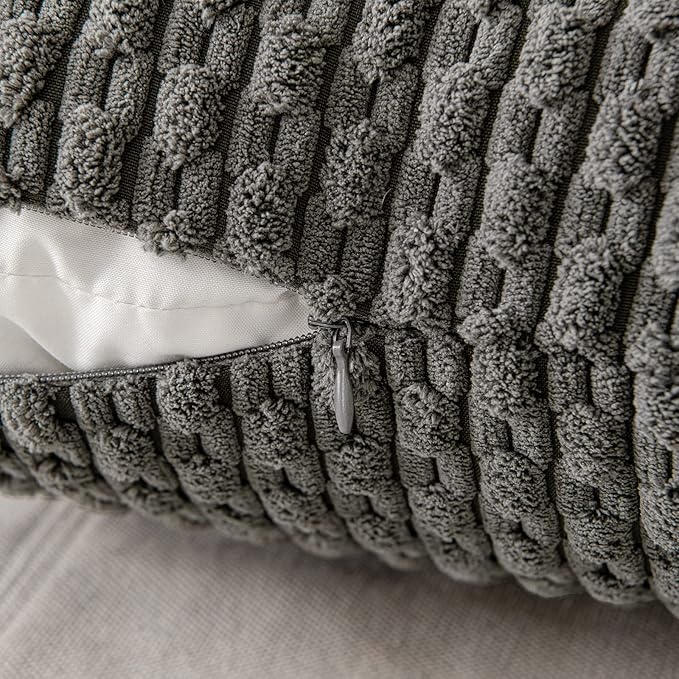 MIULEE Throw Pillow Covers Soft Corduroy Decorative Set of 2 Boho Striped Pillow Covers Pillowcases Farmhouse Home Decor for Couch Bed Sofa Living Room 16x16 Inch Dark Grey