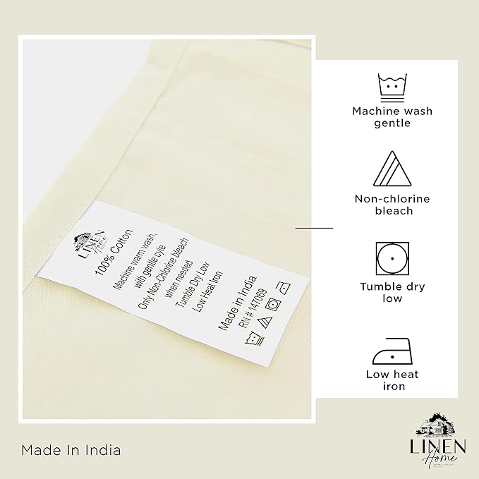 Linen Home 100% Cotton Percale Sheets Queen Size, Cream, Deep Pocket, 4 Pieces Set - 1 Flat, 1 Deep Pocket Fitted Sheet and 2 Pillowcases, Crisp Cool and Strong Bed Linen