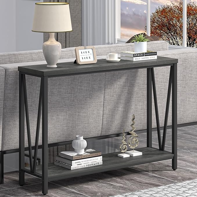 EXCEFUR Entryway Table, Rustic Wood Sofa Console Table with Storage, Modern Hallway Table for Living Room, Grey