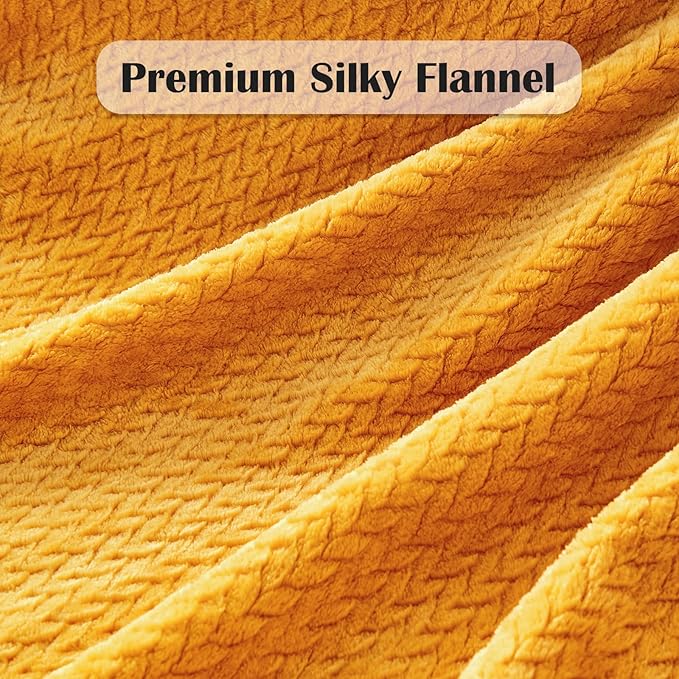 NEWCOSPLAY Super Soft Throw Blanket Mustard Yellow Premium Silky Flannel Fleece Leaves Pattern Lightweight Bed Blanket All Season Use (Mustard Yellow, Throw(50"x60"))