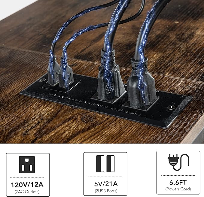 Clikuutory Modern Brown 63 inch Metal TV Stand with LED Lights and Power Outlets for 40 50 55 60 65 70 Inch TVs, 3 Tier Television Stands with Entertainment Center and Storage for Living Room, Bedroom