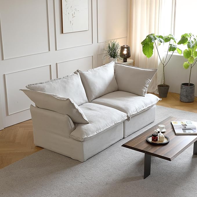 JACH 82.66" Sectional Couch for Living Room, Modular Sectional Sofa, Modern Convertible Couches, Cushion Covers Removable, Down Filled Sofas for Living Room, Home, Apartment (Beige)