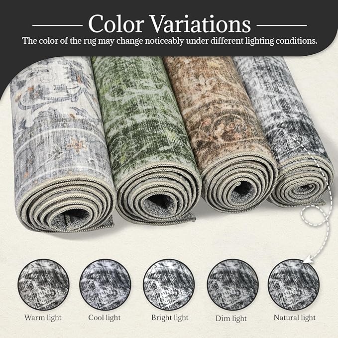 6x9 Washable Rug Vintage Fade Resistant Boho Distressed Non-Slip Indoor Large Carpet Low Pile Lightweight & High-Traffic Safe for Bedroom, Dorm, Playroom - Farmhouse Decor