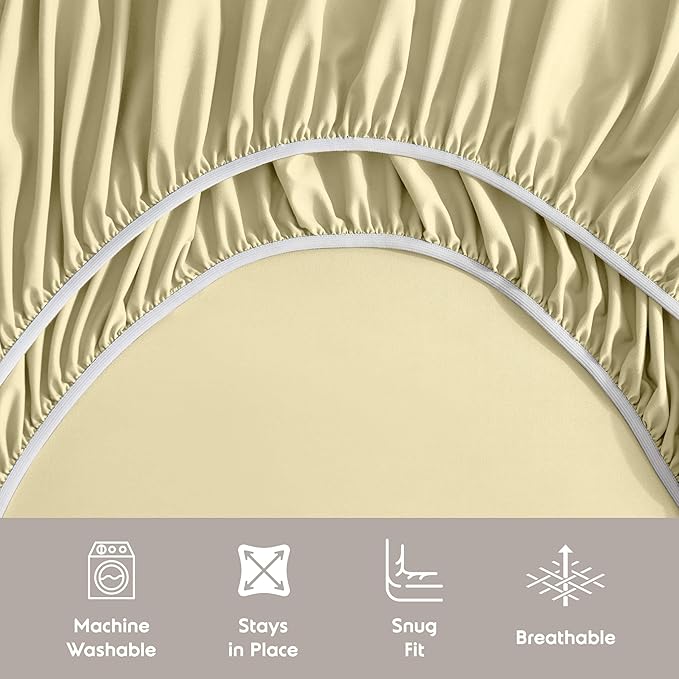 Nestl Short Queen Sheet Set - 1800 Ultra-Soft Microfiber - Double Brushed - Deep Pockets - Easy Fit - 4 Piece Set - Bed Sheets (Short Queen, Vanilla Yellow)