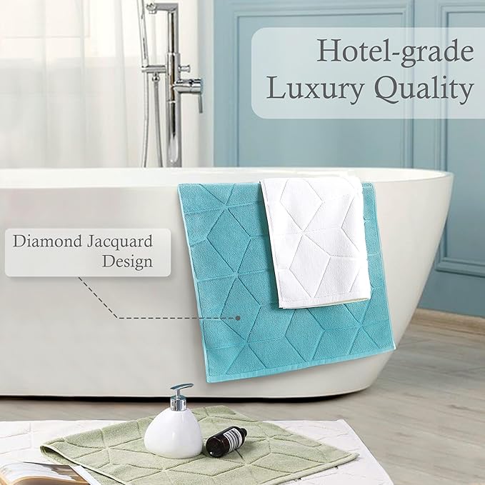 VOOVA & MOVAS Hotel Cotton Bath Mats Set [Not Bathroom Rug] - 2 Pack | 19"x30" | Thick 1100GSM | Washable & Absorbent, Soft Floor Towel - Beige Terry Cloth Bath Mat, Cream Foot Towels for Bathroom