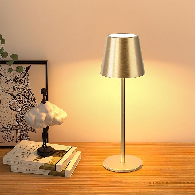 JACKYLED Cordless Table Lamps Rechargeable, 3 Adjustable Height, 5000mAh Battery Operated, 3 Colors Smooth Dimming, Portable LED Waterproof Table Lamp for Dining, Bedroom, Outdoor-Gold