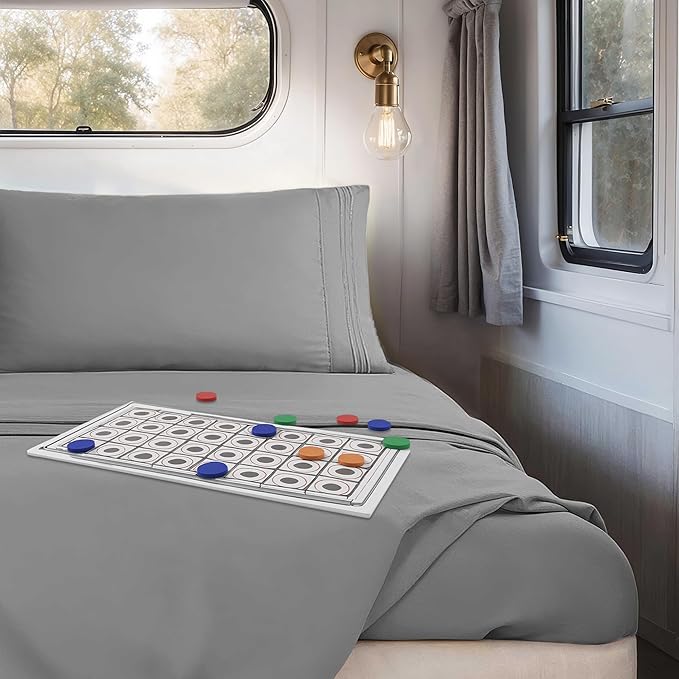 Clara Clark Bed Sheets, Premier 1800 Series 4 Piece RV Queen Sheet Set, Luxury Soft Sheets for RV Bunks, Short Queen - Grey