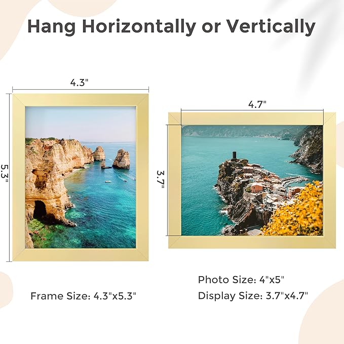 4x5 Metal Picture Frame - Gold Aluminum Picture Frames with Real Glass for Wall Hanging or Tabletop, Horizontally or Vertically, 4 x 5 Wall Gallery Poster Photo Frames for 4 by 5 Photo, Gold