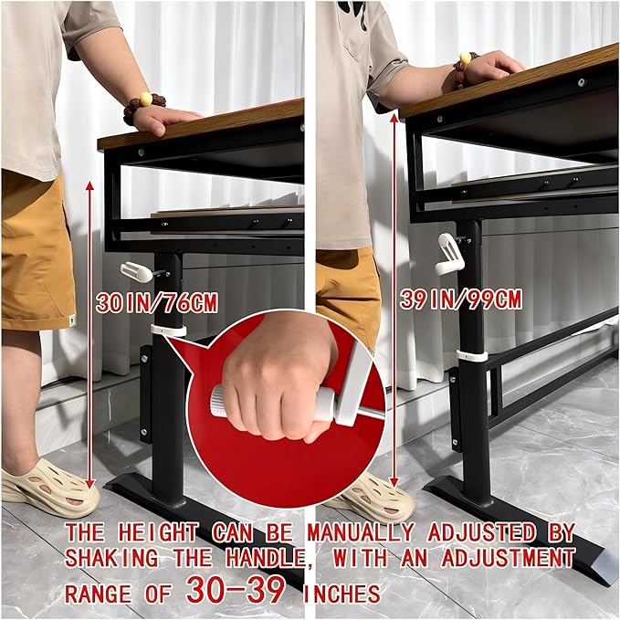 Studio Desk with Keyboard Tray | Hand-Crank Adjustable Standing Desk Workstation for Music Production, Cable Management, MIDI Keyboard Shelf (Natural, 62in)