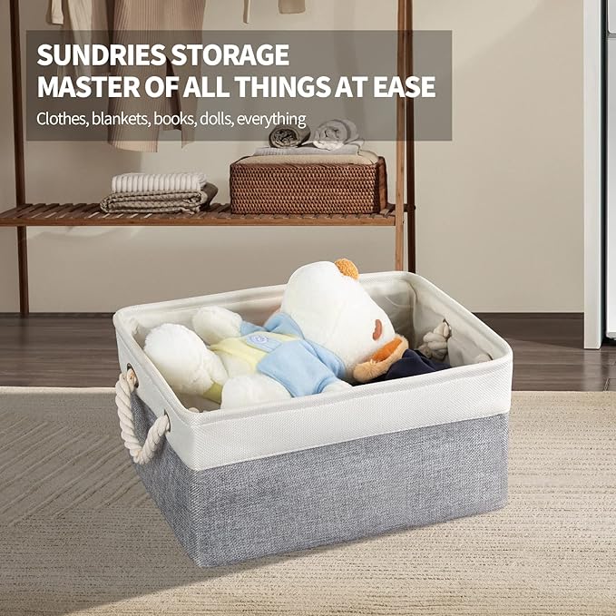 Storage Basket Bins 8 Pack Storage Baskets for Shelves - Decorative Baskets Fabric Storage Cubes Containers W/Handles for Clothes Storage Books, Home, Garage, Office, Bedroom, Parlor, Car (Grey/White)