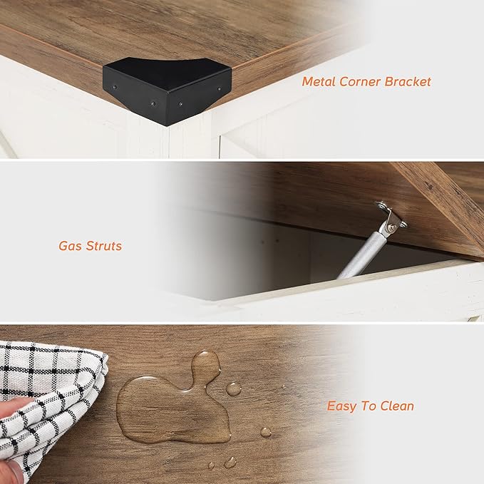 WAMPAT Farmhouse 75 in TV Stand and Coffee Table Set, Entertainment Center for TVs Up to 75", 30" Square Wood Center Table with Gas Spring Flip-Top for Living Room,Antique White