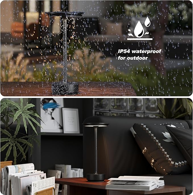 Rechargeable Table Lamps Cordless, Portable 5000mAh Outdoor Table Light, 3 Color Stepless Dimming LED Table Lamp with Memory Function, for Home/Dinner/Patio/Restaurant.(Diamond Black)