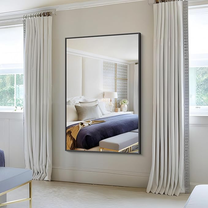 KOCUUY Black Bathroom Mirror, 55x36 Large Wall Mirror with Aluminum Frame, Black Rectangle Mirror Modern Home Decor for Bathroom, Living Room, Farmhouse, Entryway, Hang Horizontal/Vertical