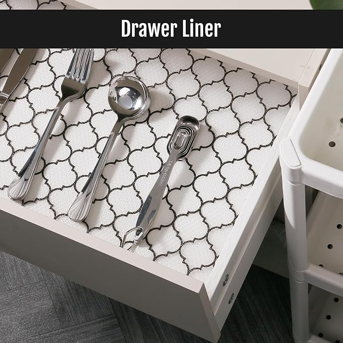 Cooyes Shelf Liner, Non Adhesive Drawer and Cabinet Liner, EVA Washable Oil-Proof Shelf Paper for Kitchen Cabinets, Refrigerator, Storage, Desks with Modern Pattern