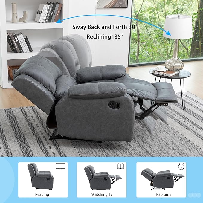 Manual Recliner Chair for Adults, Reclining Chairs, Breathable Leather Single Sofa with Adjustable Backrest, Modern Push Back Wingback Lounge Armchair for Living Room (Grey)
