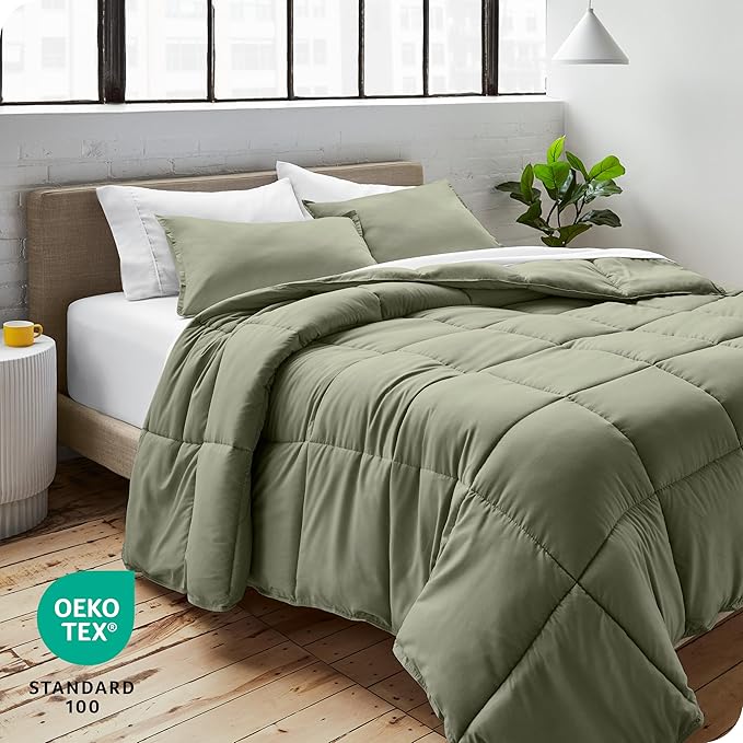 Bare Home Comforter Set - Oversized Queen Size - Ultra-Soft - Goose Down Alternative - Premium 1800 Series - All Season Warmth (Oversized Queen, Sage)