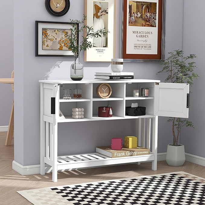 TaoHFE Console Table with Storage with Doors,Modern Fashion White Narrow Side Table Wooden Entry Table with Storage,Hallway Table for Living Room Entryway