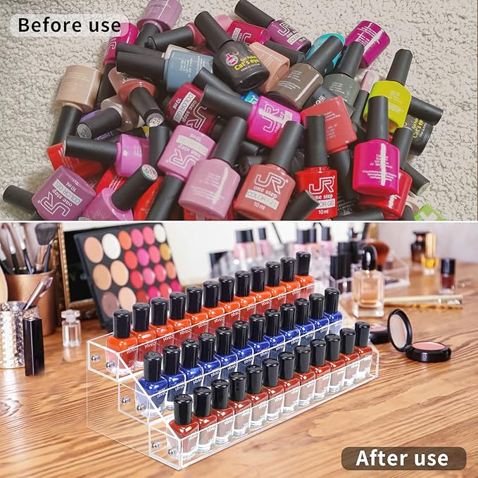 3 Packs Clear Nail Polish Organizer Holder Shelf Rack, Acrylic Display Stand For Sunglasses Paint Essential Oils, Makeup Holder, Nail Poliahes Storage to 36 Bottles (Fit 1-2oz Bottles)