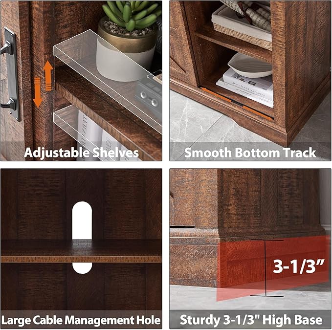 OKD Farmhouse TV Stand for 75 Inch TV, Rustic Entertainment Center w/Sliding Barn Door Wood Media Console Cabinet 66 Inch Long Television Stands for 70 Inch TVs, Reclaimed Barnwood Color