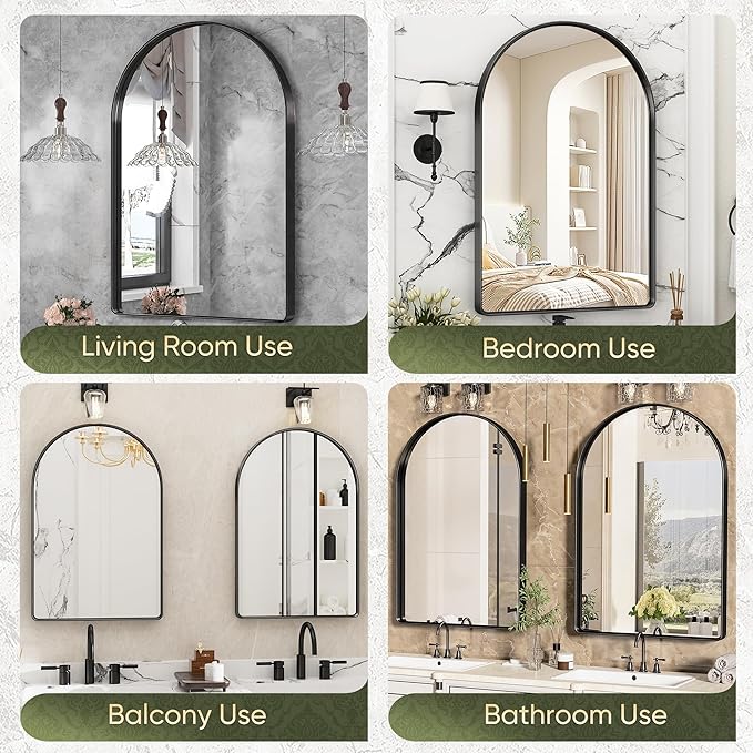 Suidia 22" x 30" Bathroom Mirror, Bathroom Vanity Mirror Metal Framed, Wall-Mounted Mirrors for Bedroom, Living Room, Entryway, Hallway, Black, Arch Style