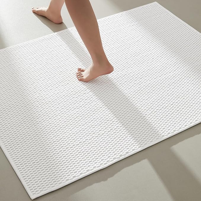 Large Bathroom Rugs Non Slip Washable Bath Rugs Super Absorbent Bathroom Rug Thin Quick Dry Low Pile Bath Mats, White 36"x48"
