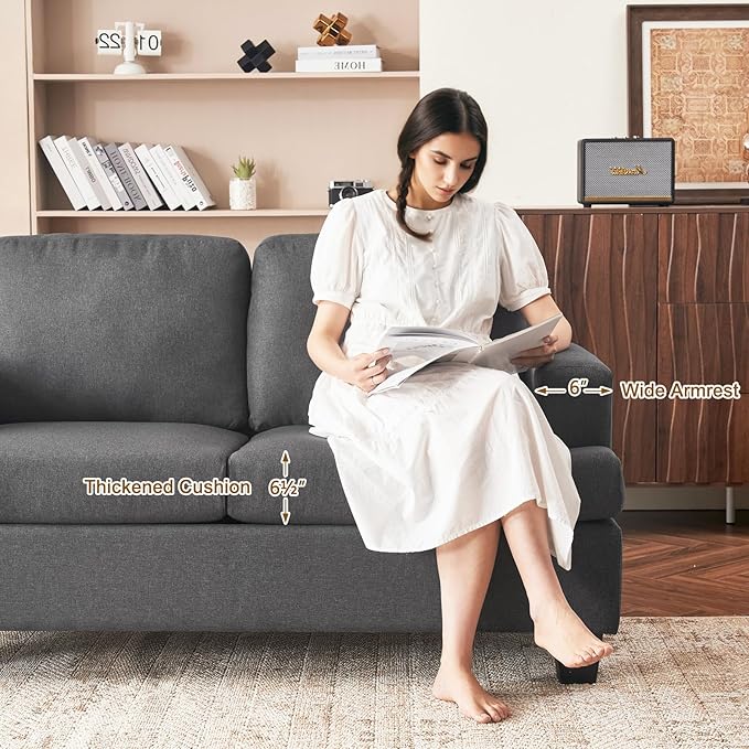 Furnimart 62" Loveseat Couch, Modern Love Seat Sofa, Comfy Deep Seat Sofa for Living Room, Small Couches for Small Spaces, 2 Seater Couch for Bedroom, Linen Dark Grey