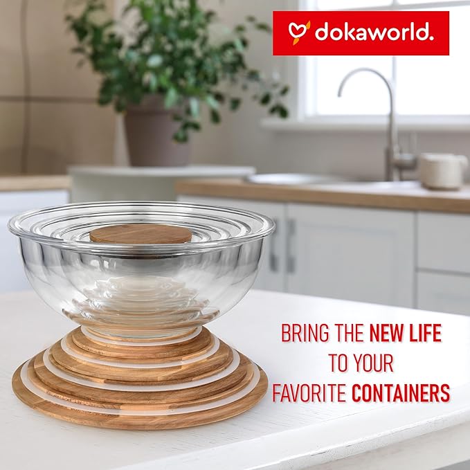 Glass Mixing Bowls Acacia Lids - (Bowls Not Included) Lids are compatible with all Glass Mixing Bowls Set