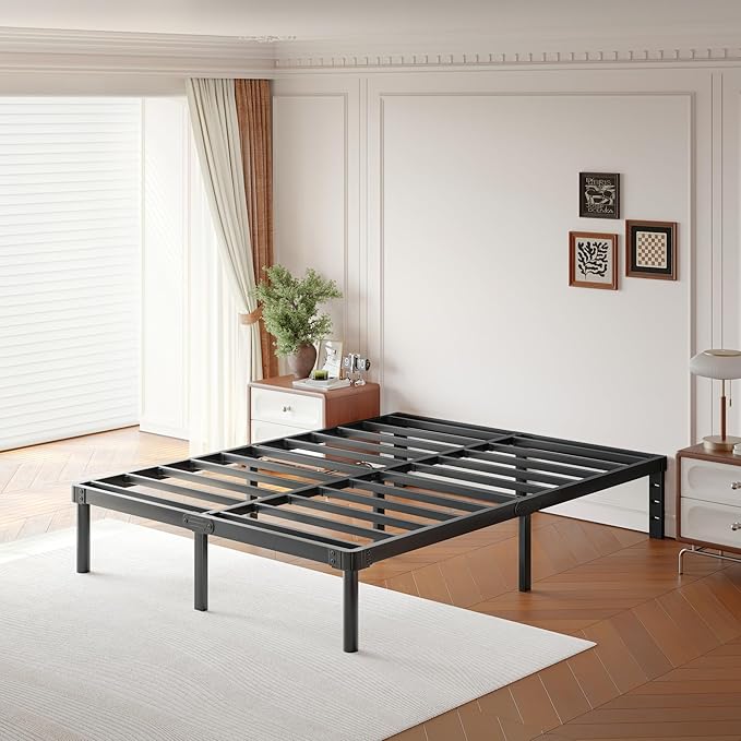 ZIYOO 14 Inch Full Size Metal Platform Bed Frame with Heavy-Duty Steel Slat Support, No Box Spring Needed, Under Bed Storage Space, Easy Assembly, Noise-Free, Sturdy & Durable, Black
