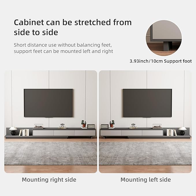 Adjustable TV Stand with 3 Drawers - Mid-Century Modern Extendable Entertainment Center for Living Room or Bedroom(78.7–130"), Stylish Gray Media Console