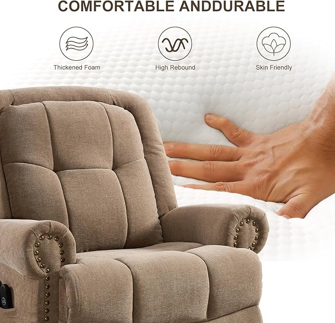 Oversize Power Lift Recliner with Massage and Heat for Adult, Reclining Chair for Living Room Bedroom, Ergonomic Electric Wider Chair with USB Port and Side Pocket(1, Brown)