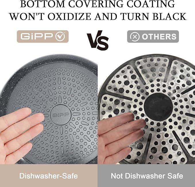 GiPP Ceramic Pots and Pans Set Non Stick, Nonstick Detachable Handle Cookware Sets, Non Toxic Induction Kitchen Pot and Pan with Removable Handle, Healthy RV Cookware, Dishwasher ＆Oven Safe, 5 Piece