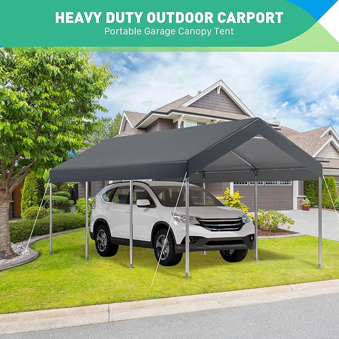 10x20FT Carport, Car Canopy, Portable Garage, Easy to Assemble, Carport Canopy 10x20FT Heavy Duty for Car, Bike, Boat, Party (Gray)