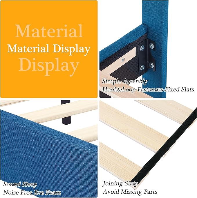 VECELO Full Size Platform Bed Frame with Fabric Upholstered Headboard and Wooden Slats Support, No Box Spring Needed/Easy Assembly,Blue