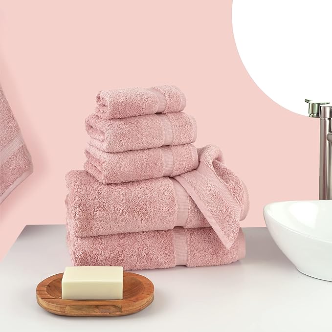 Chakir Turkish Linens Luxury Spa and Hotel Quality Premium Turkish Cotton 6-Piece Towel Set (2 x Bath Towels, 2 x Hand Towels, 2 x Washcloths)