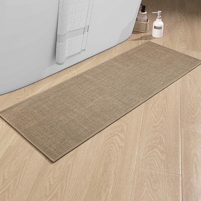 chakme Bathroom Rugs 47x17, Ultra Thin Non Slip Bath Mat Runner Quick Dry Absorbent Bath Mat for Bathroom Floor, (Dark Beige, 47"x17")