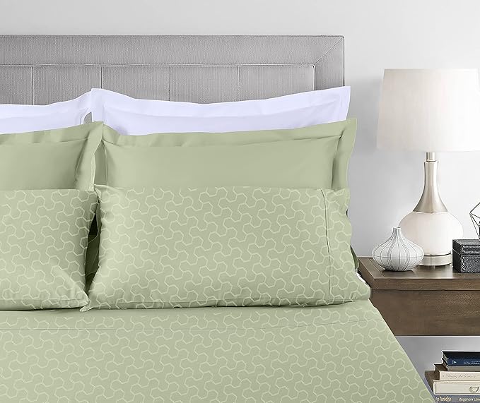 Threadmill 500 Thread Count Full Size 4 Pc Luxury Cotton Sheet Set, Jacquard Floria Sage Green, Silky Smooth Sheets with 16" Elasticized Deep Pocket, 2 Pillowcases & Free Tote Bag