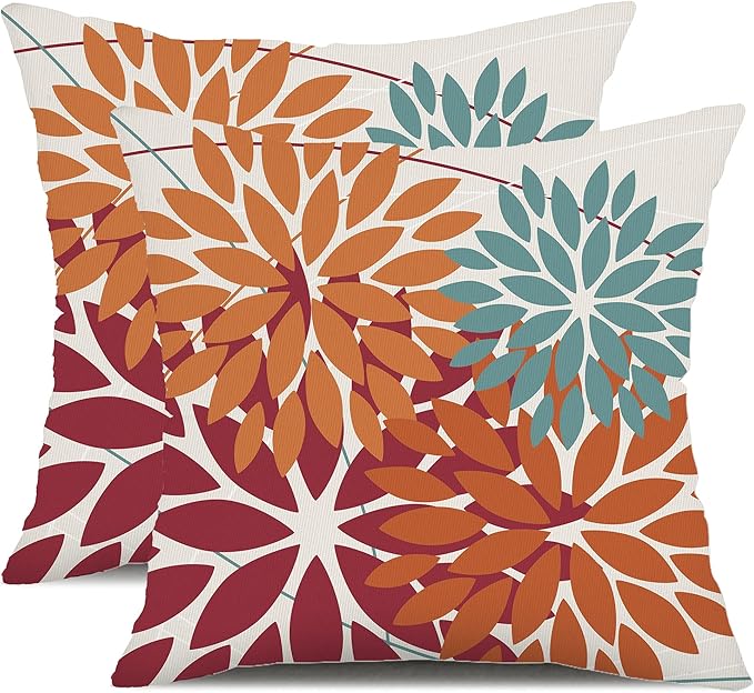 DFXSZ Outdoor Throw Pillow Covers 20x20 Inch Set of 2 Waterproof Spring Summer Geometric Elegant Burnt Orange Outdoor Pillow Covers for Patio Funiture Garden Couch 168D20