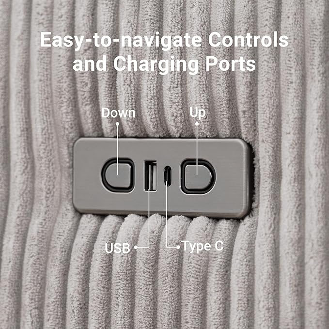 Claiks Zero Gravity Recliner Chair, Oversized Reclining Chair for Adults, Adjustable Electric Reclining Sofa Lounge with USB&Type-C Ports, Side Pocket, for Living Room, Corduroy, Grey