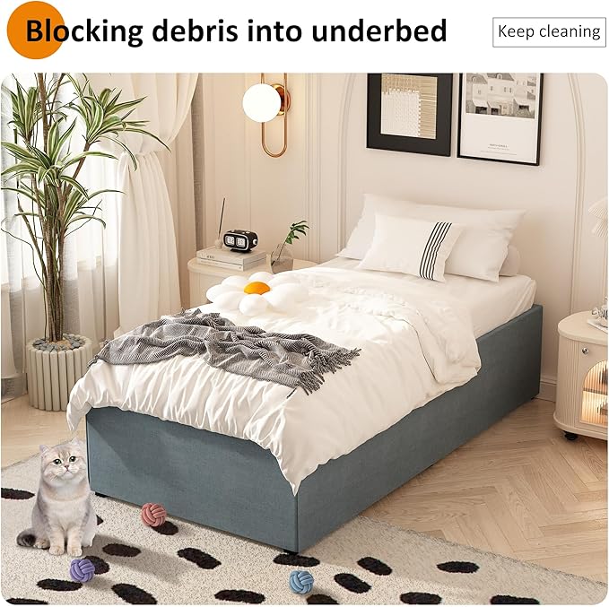 Twin Bed Frames with Fabric Cover 18 Inch, Heavy Duty Metal Bed Frame Twin, No Box Spring Needed, Support Up to 2500 lbs, Easy Assembly, Noise Free, Black