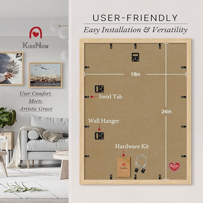 18x24 Poster Frame set of 4, Natural Oak Wood Picture Frame, Wall Hanging