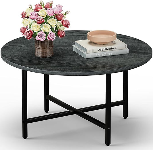 Round Coffee Table, 23.6" Small Coffee Tables for Living Room, Circle Coffee Table with Metal Frame, Floor Table Desk for Sitting on The Floor, Home, Office, Grey
